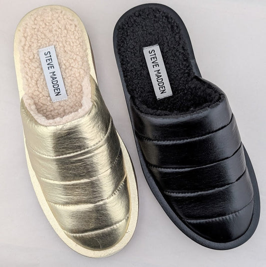 Women Steve Madden Chex Puffer Slipper Shoes Indoor Outdoor Fleece Line Slip On Steve Madden