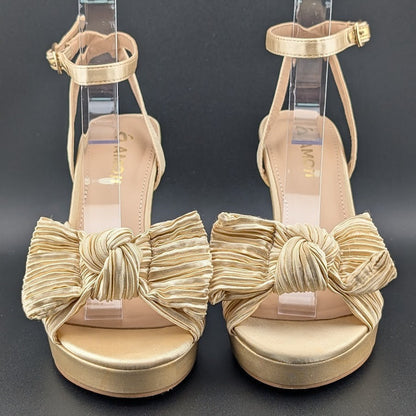 Womens Sz 36 Satin Bow Sandals Chunky Block Heel Open-Toe Platform Dress or Cas Amoji
