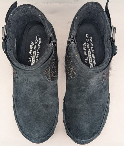 Skechers Womens Size 6  Bikers Lite High-Grade Suede & Sweater Knit Ankle Boot SKECHERS