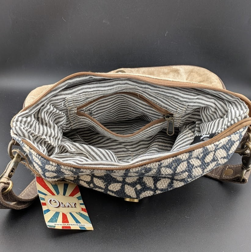 OHLAY By American Darling Cowhide and Cotton Crossbody Bag w/ Leather Trim 12x10 American Darling