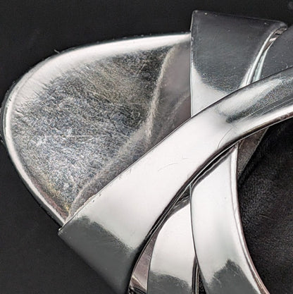 Schutz Size 6.5B*  Keefa Silver Slingback Leather 4" Heel Sandals NWOB MSRP $178 Schutz