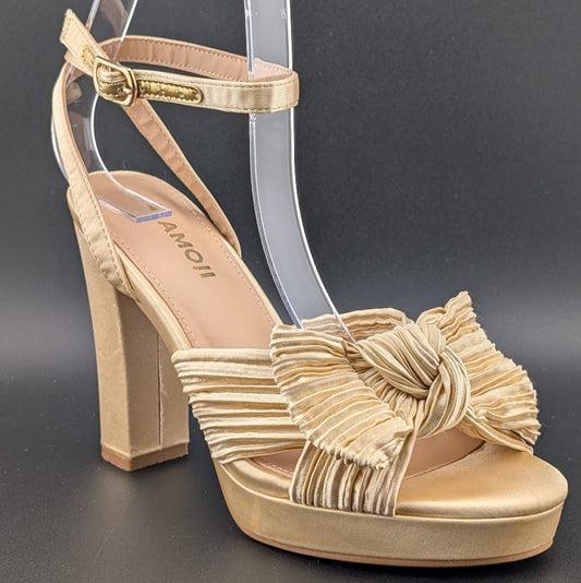 Womens Sz 36 Satin Bow Sandals Chunky Block Heel Open-Toe Platform Dress or Cas Amoji