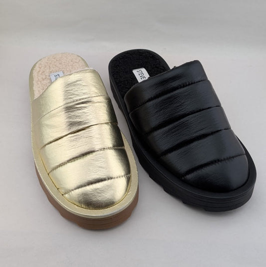 Women Steve Madden Chex Puffer Slipper Shoes Indoor Outdoor Fleece Line Slip On Steve Madden