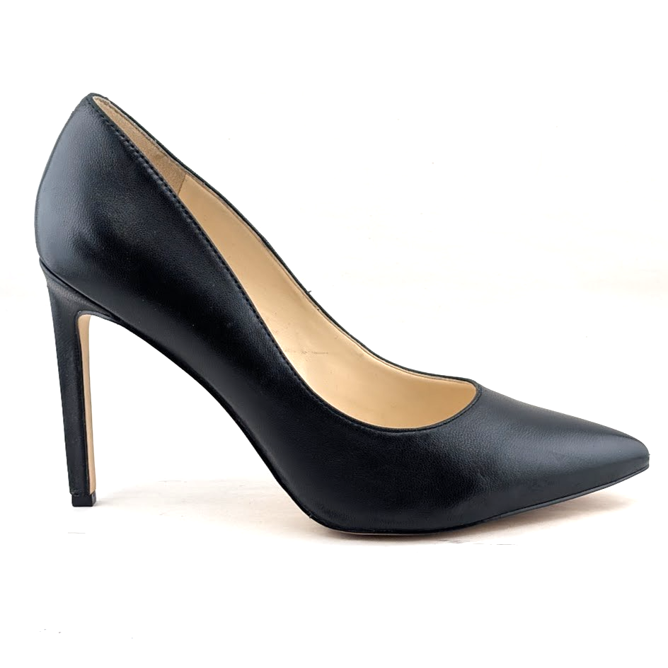 NINE WEST Women's Size 8.5 TATIANA Black Leather Pointed Toe Pump Stiletto Nine West