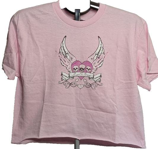 Empyre Women's Angels on Earth Rhinestone Cropped T-Shirt Size M Pink NWT Empyre