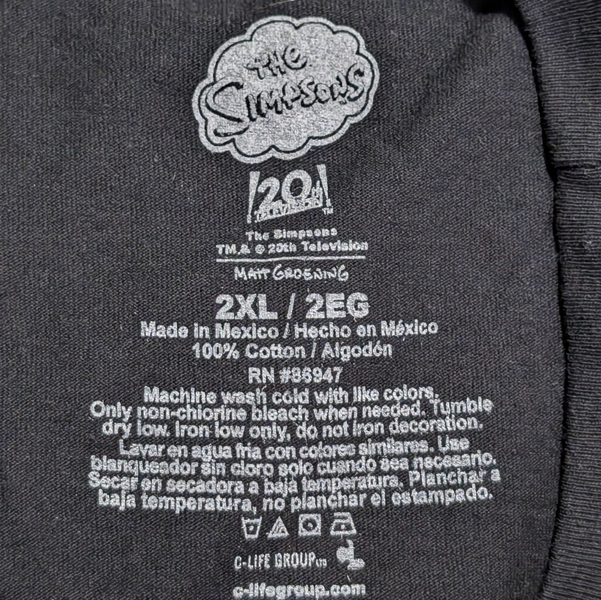 Meet the Simpsons Size XXL 100% Cotton SS T-Shirt Black NWOT 20th Television