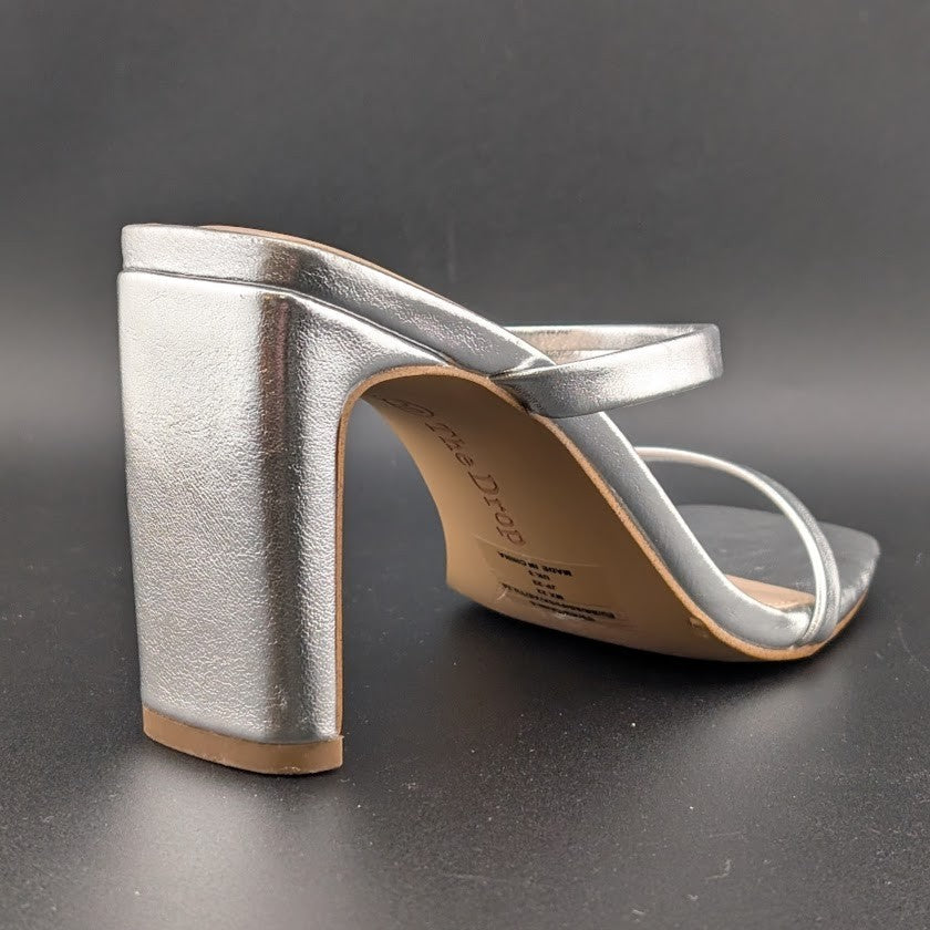 The Drop Sz 5 Avery Womens 3.5" Chunky Heel Silver Square Toe  Slide Sandals The Drop