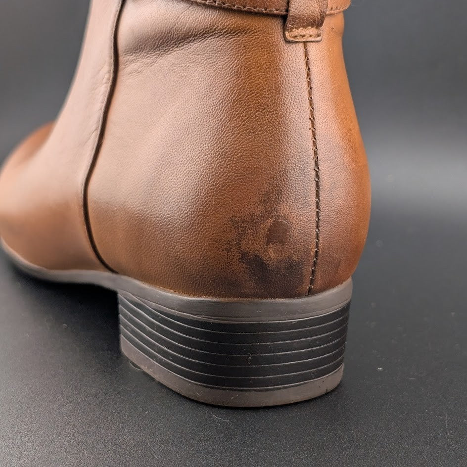 Trotters Melody Womens Bootie Sz 7N Almond Toe Luggage Leather Side Zip Boots Trotters