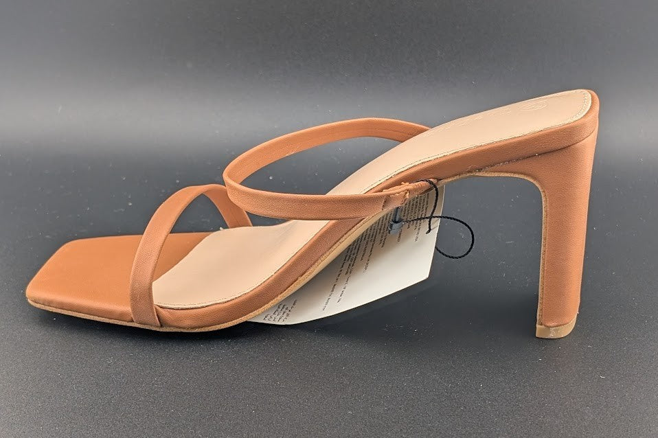 The Drop Sz 8 Avery Womens 3.5" Chunky Heel Toffee Brn Square Toe  Slide Sandals The Drop