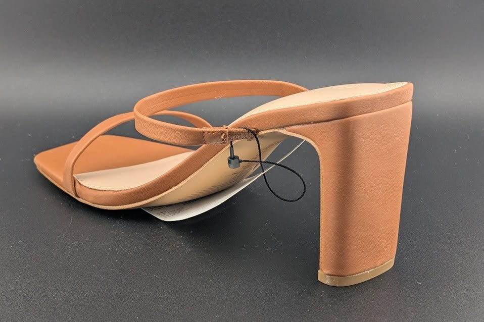 The Drop Sz 8 Avery Womens 3.5" Chunky Heel Toffee Brn Square Toe  Slide Sandals The Drop