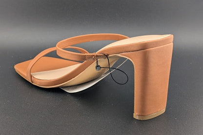 The Drop Sz 8 Avery Womens 3.5" Chunky Heel Toffee Brn Square Toe  Slide Sandals The Drop