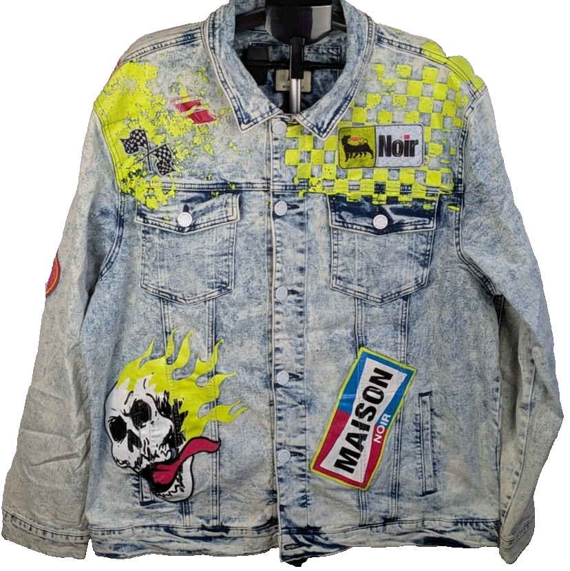 Maison Noir Fashion Denim Hand Painted Skull Jacket Men’s Sz XXL NEW w/ Tags Maison Noir