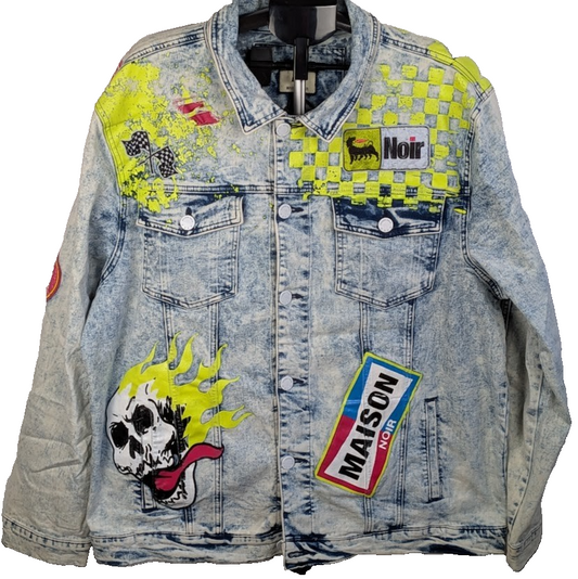 Maison Noir Fashion Denim Hand Painted Skull Jacket Men’s Sz XXL NEW w/ Tags Maison Noir
