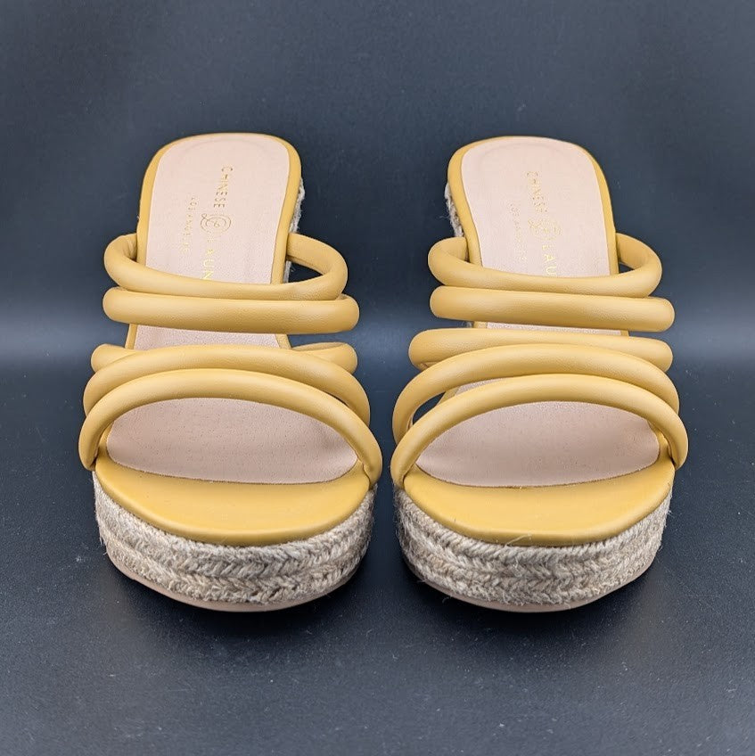 Chinese Laundry Sz 6.5 Eleana Platform Wedge Espadrille Sandals Gold Step In Chinese Laundry