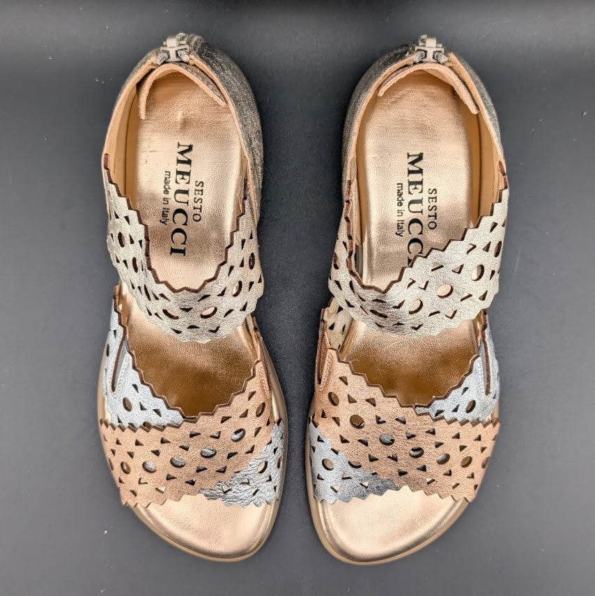 Sesto Meucci Women's Size 6M Elbie Wedge Sandals Platino Multi Faggio  $135 Sesto Meucci