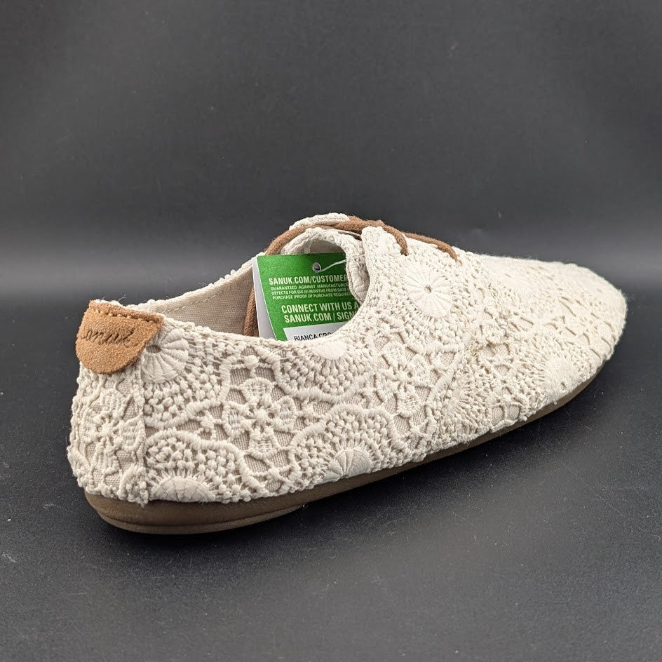 Sanuk Bianca Crochet Lace-Up  Womens White Flat Casuals 1015892-WOTM~MSRP $74.95 Sanuk