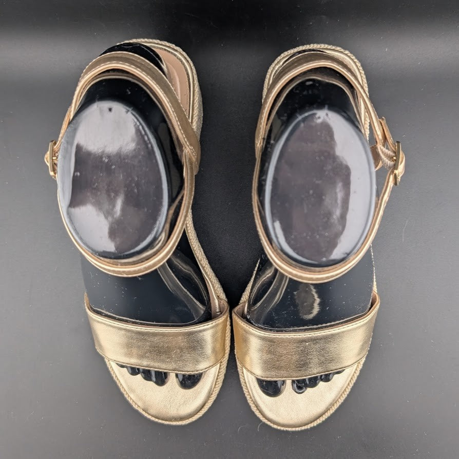 Kelly & Katie Sz 6.5  Hayden 3" Gold Metal'c Wedge Espadrille Sandals Memry Foam Kelly & Katie