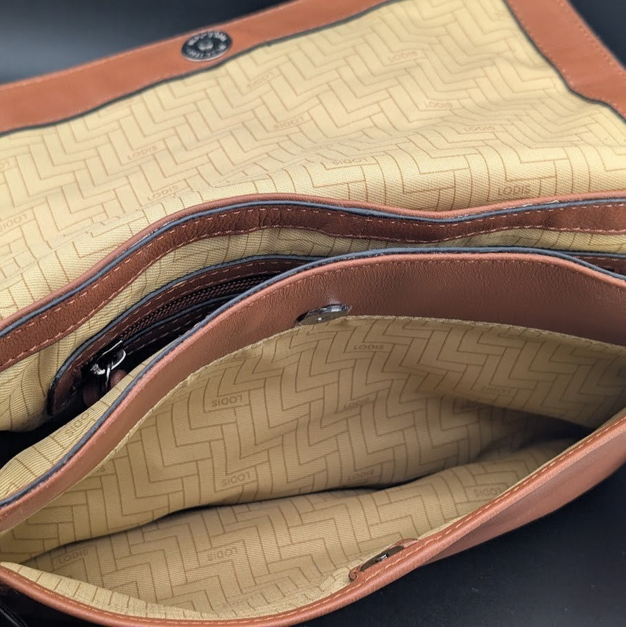 LODIS Bedford Embroidered Leather Bag w/ Two Straps~Chestnut NWT ~MSRP $128 LODIS