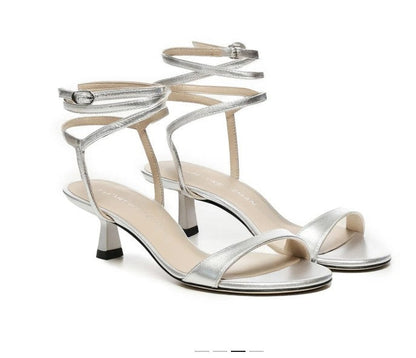 Stuart Weitzman Nudist Wrap 50 Sandals Women's 6 & 6.5 Silver Ankle Strap Stuart Weitzman