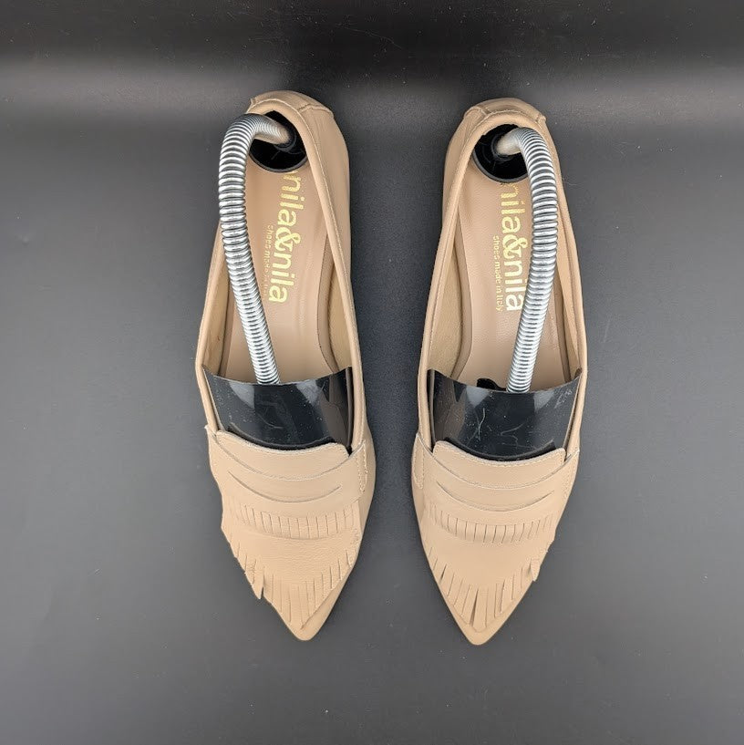 nila & nila Leather Penny Kilt Flat Loafers Nude ~ Size US 5-5.5 EU 36 Nila&Nila