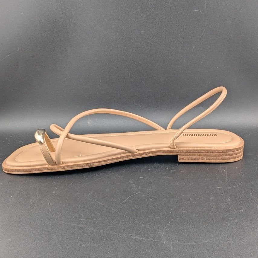 CUSHIONAIRE Venue Women’s 10  Strappy Slide Sandals Gold-Tone Accent Memory Foam CUSHIONAIRE