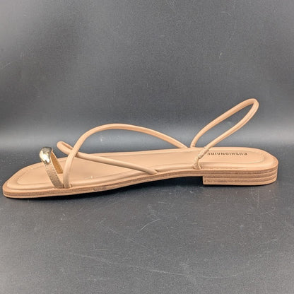 CUSHIONAIRE Venue Women’s 10  Strappy Slide Sandals Gold-Tone Accent Memory Foam CUSHIONAIRE