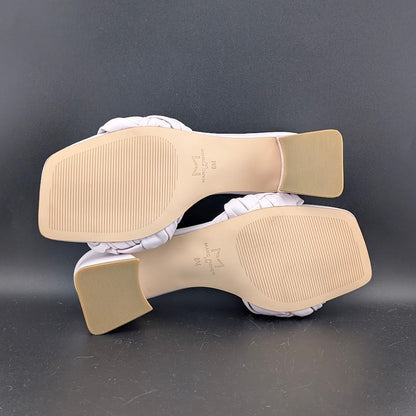 Marc Fisher LTD Size 8  Woven Nude Women Leather Flat Slides Sandals Marc Fisher