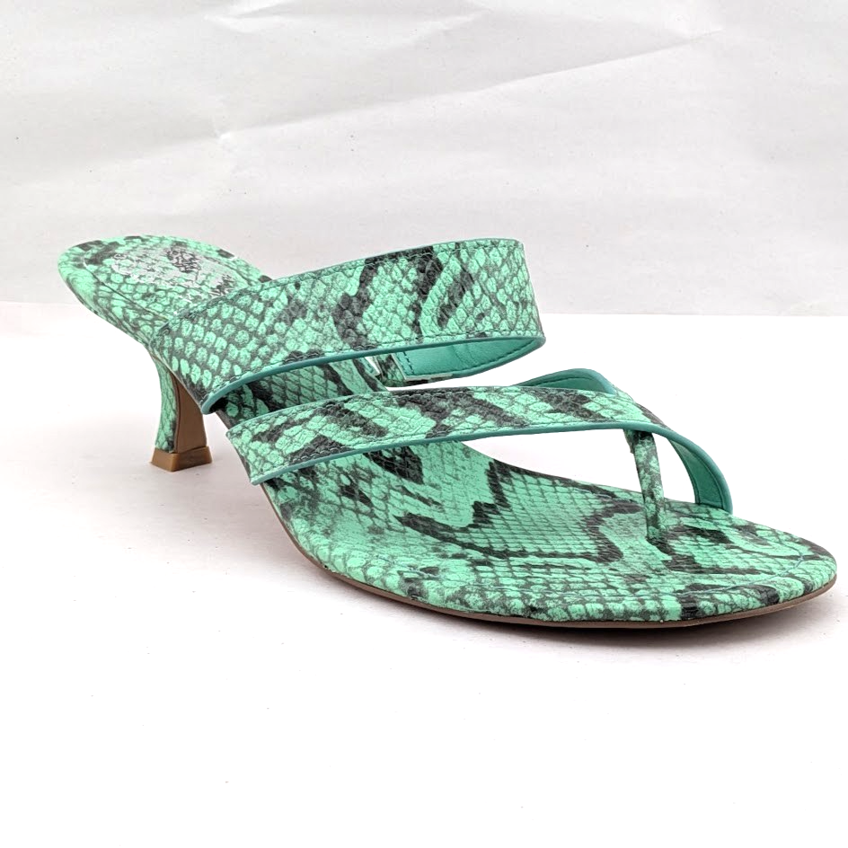 Vince Camuto Sandals Womens 7 M Moentha Green Snake Print Kitten Heel Shoes Vince Camuto