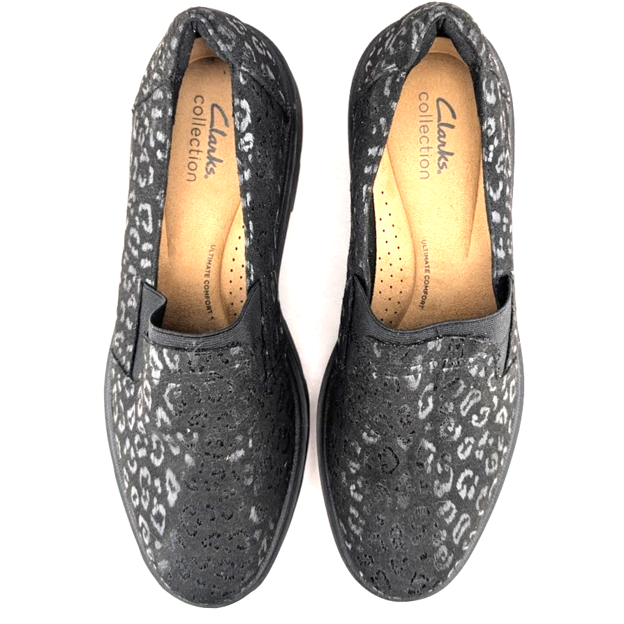 Clarks Women's Size 10 Calla Rae Black Leopard Print Loafer Flats Clarks