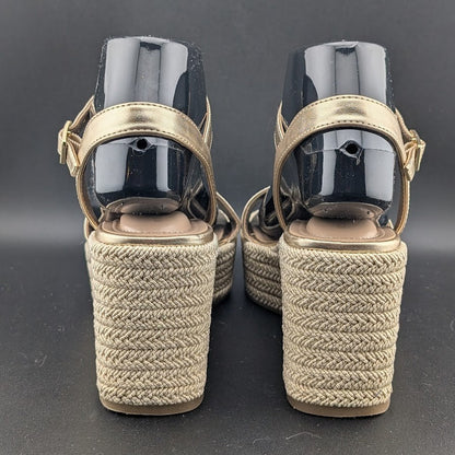 Kelly & Katie Sz 6.5  Hayden 3" Gold Metal'c Wedge Espadrille Sandals Memry Foam Kelly & Katie