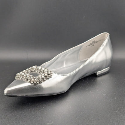 Nine West Size 8.5 Jesikes Rhinestone Medallion Slip-On Pointy Toe Dress Flats Nine West