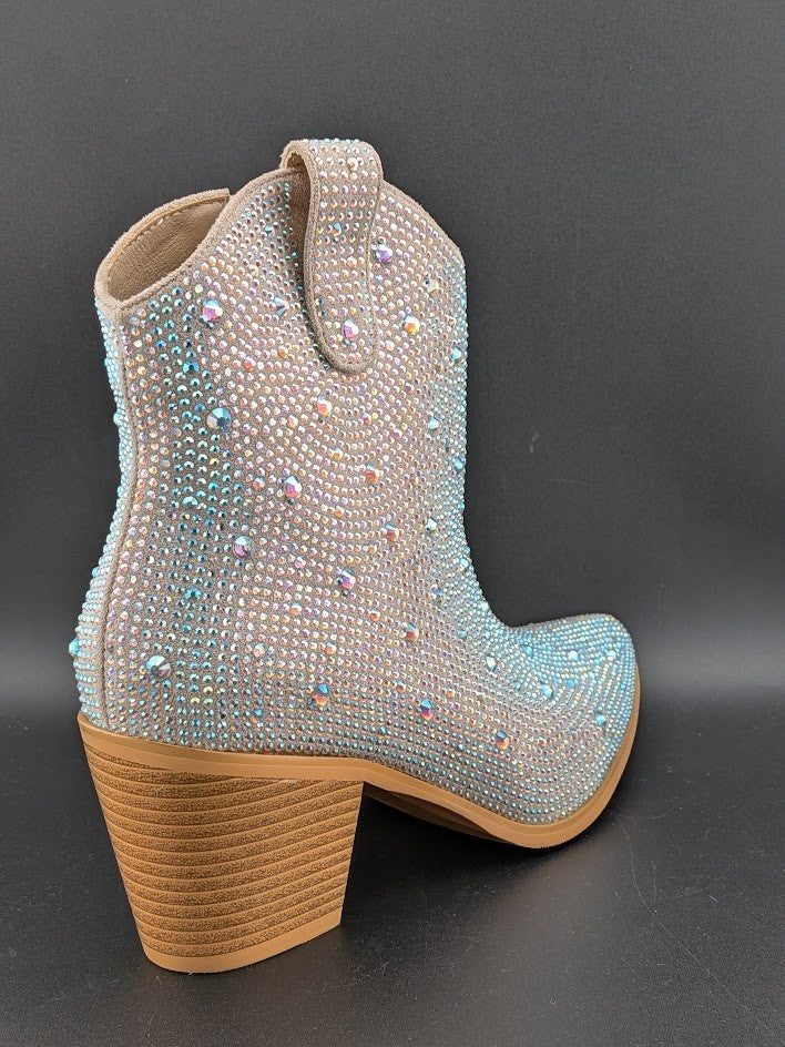Women's Size 7 Rhinestone Zipper Sparkly Ankle Boots Western Toe Fashion Unbranded