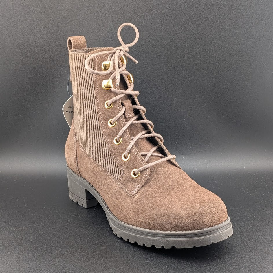 Cole Haan Women's 6.5W Camea Combat Boot Waterproof Dark Chocolate Brown Suede Cole Haan