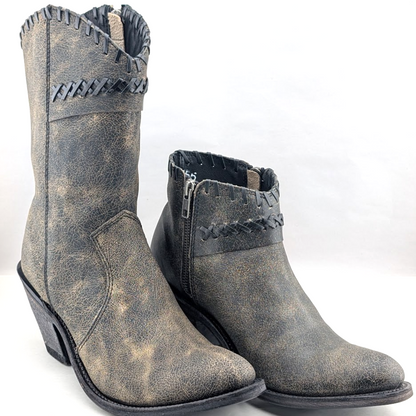 Old West Cowgirl Boots~Size 9 Short ~ Size 10 Tall~Black Distressed Whip Stitch Old West