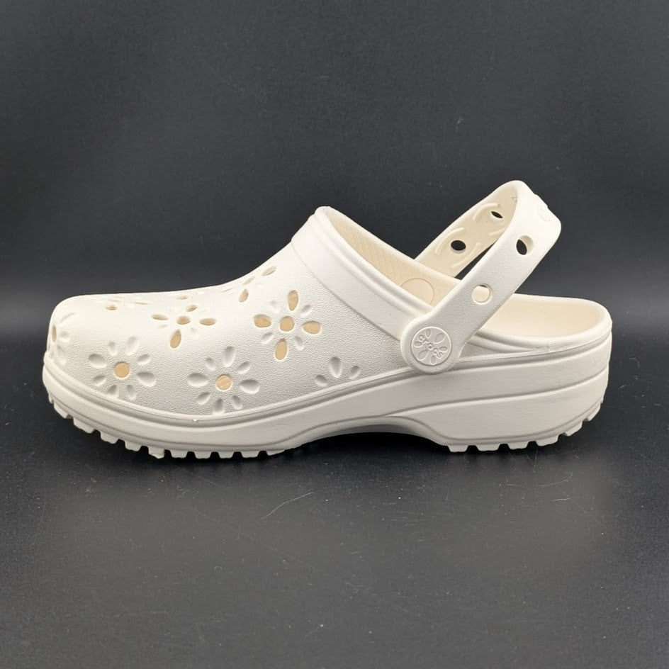 Crocs Big Kids 3Y / Women's 5 Chalk Classic Floral Cut Clogs NWT Crocs