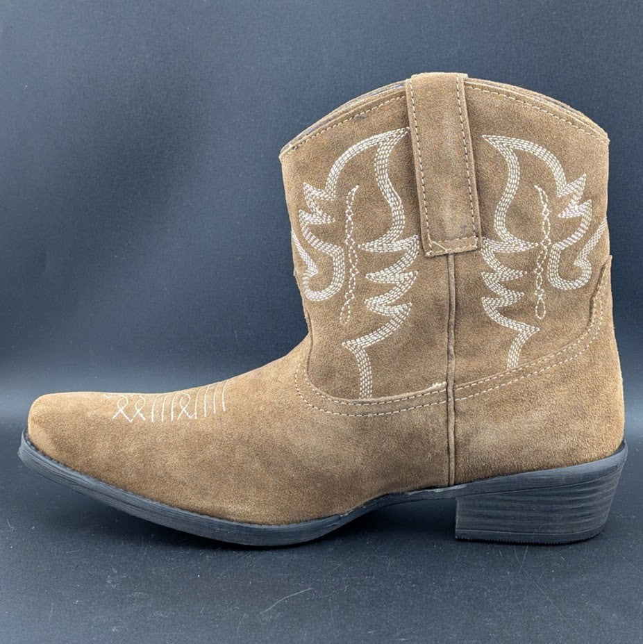 Roper Women's Sz 9.5 Dusty II Tan Brown Cow Suede Western Booties Snip Toe NIB Roper