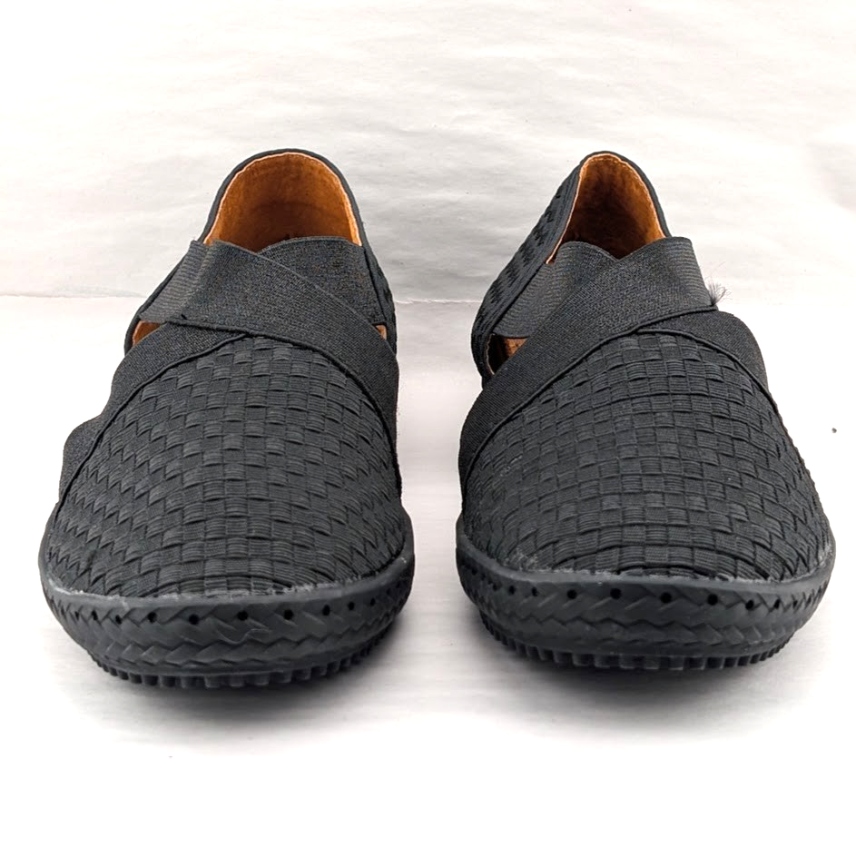 Bernie Mev Black Black Woven Strappy Slip-On Comfort Flat Sandals Women's Bernie Mev