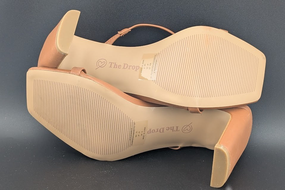 The Drop Sz 8 Avery Womens 3.5" Chunky Heel Toffee Brn Square Toe  Slide Sandals The Drop