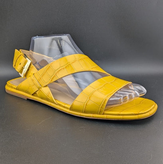 Michael Kors Size 9.5 Yellow Leather "Delilah" Croc Print Flat Sandals NEW Michael Kors