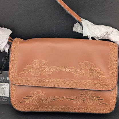 LODIS Bedford Embroidered Leather Bag w/ Two Straps~Chestnut NWT ~MSRP $128 LODIS
