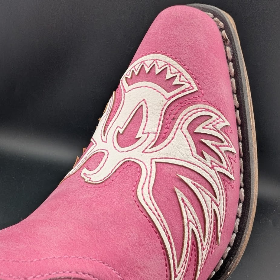Roper Women's Sz 7 Pink "Amelia" ~ Tooled Inlay Snip Toe Casual Cowboy Booties Roper