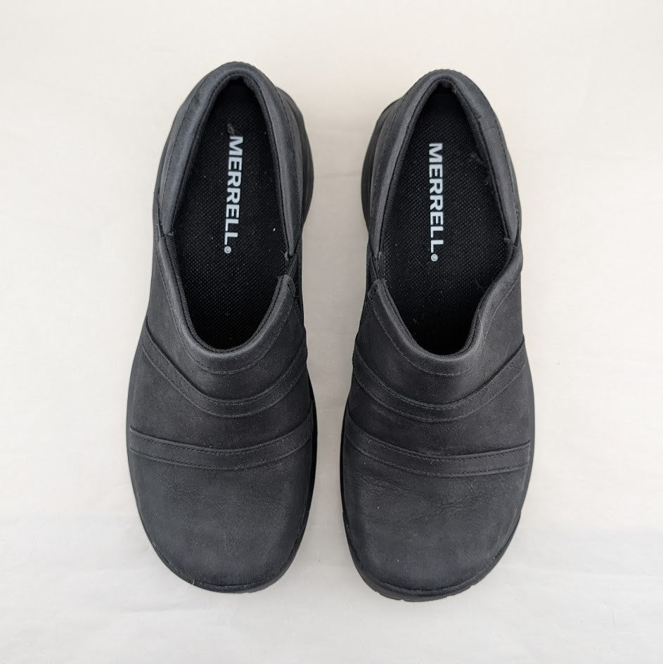 Merrell Encore Nova Black Leather Clogs Women’s 7.5  Slip-On Comfort Shoes Merrell