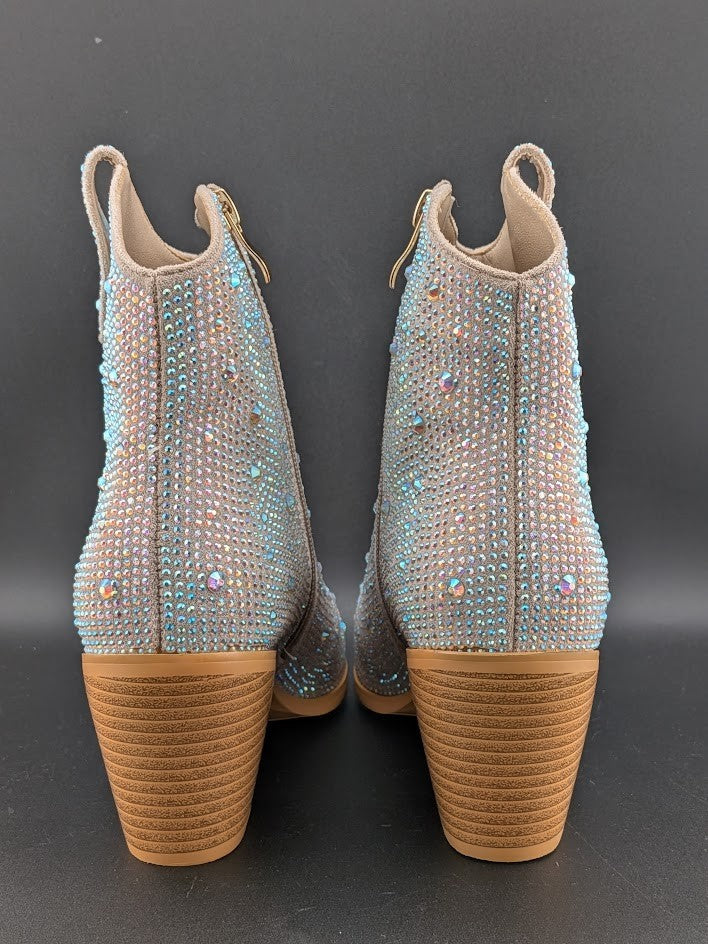 Women's Size 7 Rhinestone Zipper Sparkly Ankle Boots Western Toe Fashion Unbranded