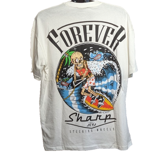 Forever Sharp Short Sleeve Skeleton Surfer White Size Large T-Shirt by JaceyJace JaceyJace