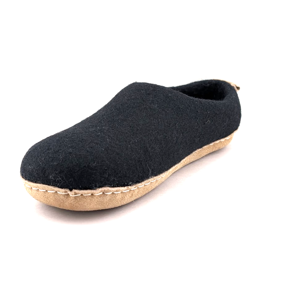 HAUSSIMPLE Indoor Wool Slippers ~ Mens Size 7.5 /  Womens Size 8.5-9*~ Black/Tan HAUSSIMPLE