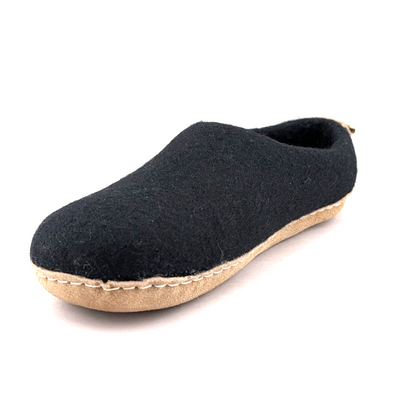 HAUSSIMPLE Indoor Wool Slippers ~ Mens Size 7.5 /  Womens Size 8.5-9*~ Black/Tan HAUSSIMPLE