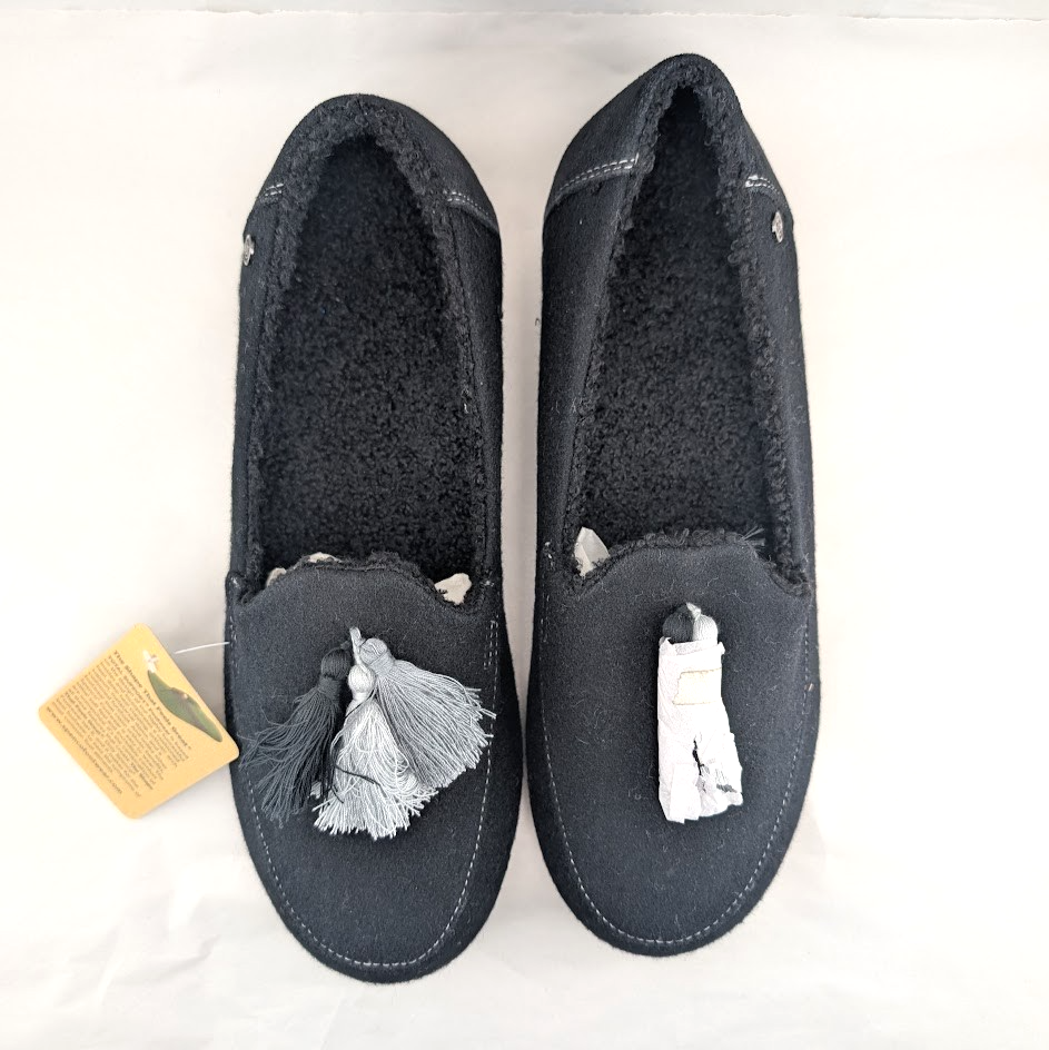 Spenco Hearthside Black Womens Sz 12B Orthotic Wool Indoor/Outdoor Dress Slipper Spenco