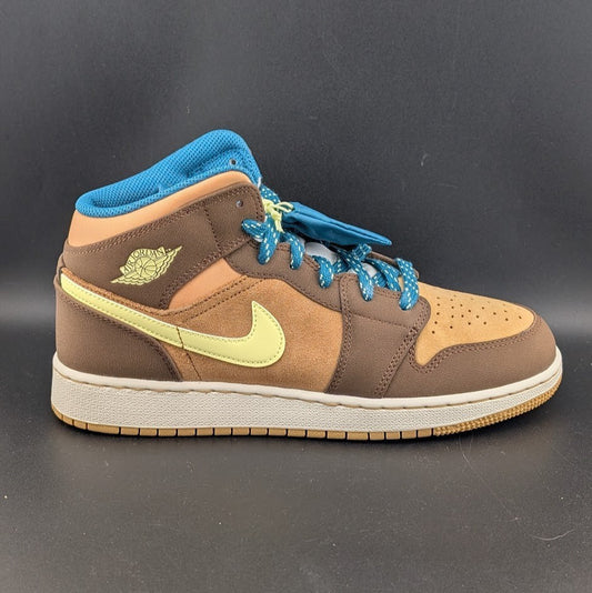 Jordan Air Jordan 1 Mid SE GS Brown Yellow Teal Suede Leather Sneakers 7Y Jordan