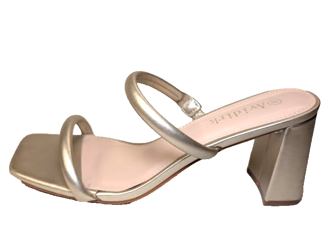 Women's Sz 8 Chunky Heeled Mule 2-Strap Sandal | Block Mid Heel Square Toe Dress Avidirk