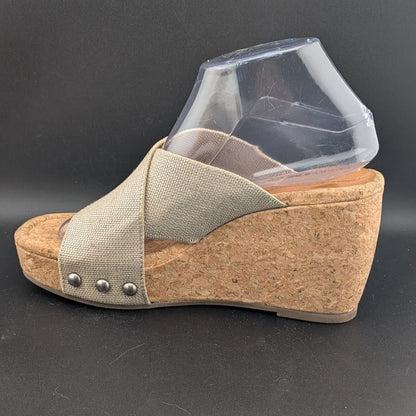 Lucky Brand Women's Size 8.5W Beige Platform Leather Wedge Heeled Sandals Lucky Brand